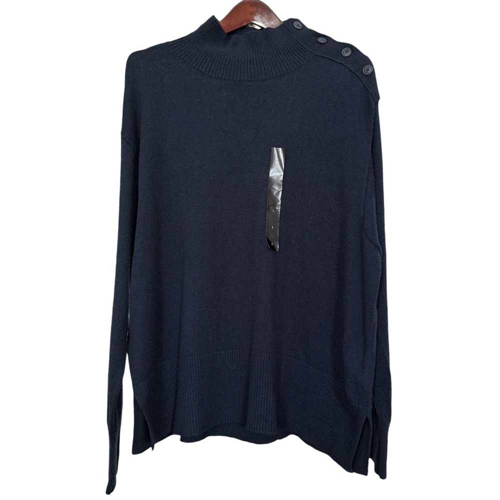 Banana Republic Factory Navy Sweater Mock Neck Button Neck Long Sleeve Large